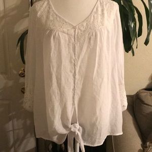 White Floral Lace Front Knot Top